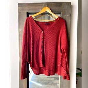 Free People fleece. Size small. Deep red color. Cozy wear.